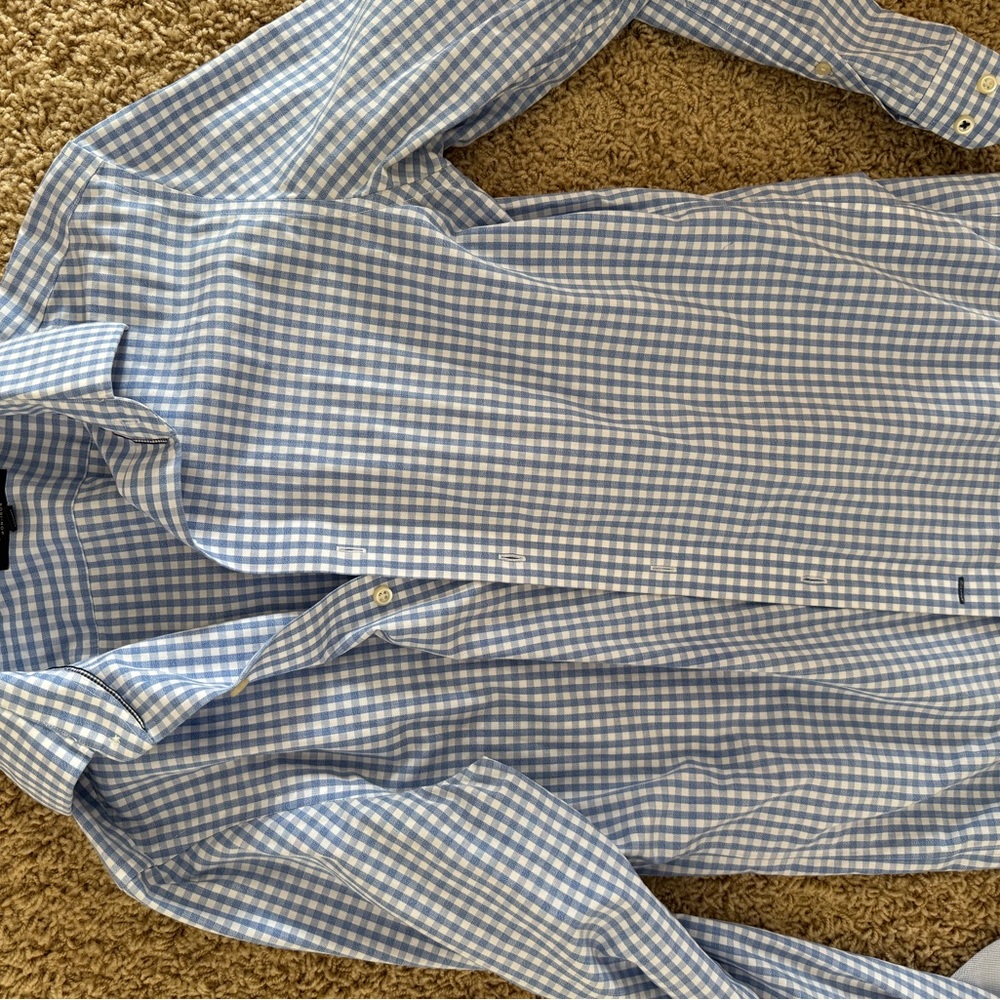 Blue Gingham Button-Up Shirt
